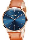 Pulseira de quartzo OLEVS minimalista masculina ultra fina retrô amarelo/marrom/preto/azul profundo/pulseira de couro PU