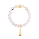 Pulseira de quartzo rosa e cristal transparente com flor de esmalte