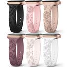 Pulseira de relógio AMSKY Slim Floral Gravada em Silicone, Pacote com 6, 40-49 mm