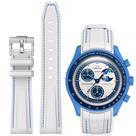 Pulseira de relógio BONACE Moonswatch 20 mm de silicone branca azul