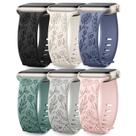 Pulseira de relógio SNBLK em silicone com gravação floral, pacote com 6, 40-49 mm