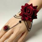 Pulseira de Renda Estilo Gótica Flor Anel Vermelha Bracelete hand harness - AB87 Pulseira de Renda Estilo Gótica Flor Anel Vermelha Bracelete hand harness - AB87