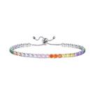 Pulseira De Tênis Feminina Com Zircônia Arco-Íris Multicolorida De Cristal E Pedra Redonda De 4mm,
