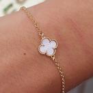 Pulseira De Trevo Pequeno Rosa Bebe Folheado A Ouro