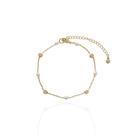Pulseira Delicada Quadradinhos Espelhados e Pérolas Banho Ouro 18K