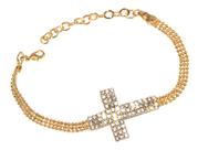 Pulseira Delicada Religiosa Crucifixo Strass Folheado 18k