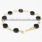 Pulseira Disco Ranhurado de Obsidiana Negra com Detalhes Dourados - ATACADO Pulseira Disco Ranhurado de Obsidiana Negra com Detalhes Dourados - ATACADO