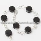 Pulseira Disco Ranhurado Obsidiana Negra Prateado - 5 Unidades