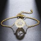 Pulseira dois corações cravejada feminina - banhada a ouro