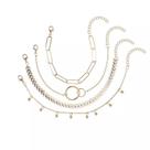 Pulseira Dourada 4pçs Ramo Folha Corrente Circulo Pulseira Dourada 4pçs Ramo Folha Corrente Circulo