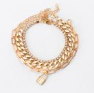Pulseira Dourada Corrente Cadeado Conjunto 3 Peças Strass Pulseira Dourada Corrente Cadeado Conjunto 3 Peças Strass