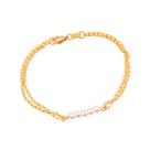 Pulseira Dourada Dupla Elo Português com Pérolas Pulseira Dourada Dupla Elo Português com Pérolas