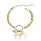 Pulseira dupla com circulo vazado e pingentes crucifixo e espirito santo Pulseira dupla com circulo vazado e pingentes crucifixo e espirito santo