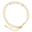Pulseira Dupla Corações e Perolas Semi Joias Banhado Ouro 18K
