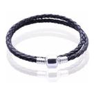 Pulseira Dupla Couro Eco Florenzza Preta Fecho Prata 950 Pulseira Dupla Couro Eco Florenzza Preta Fecho Prata 950
