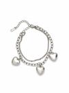 Pulseira Dupla Grumet Fina Cadeado Grosso Corações 22CM Aço