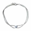 Pulseira Dupla Prata 925 Legítima Pingente de Coração 17cm