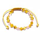 Pulseira e Tornozeleira Regulável (15cm) Âmbar Báltico Mel Polido com Quartzo Rosa