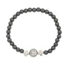 Pulseira Elástica com Medalha de São Bento e Contas de Hematita - 7 mm