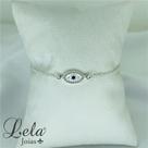 Pulseira elo portugues prata 925 com olho grego alongado cravejado