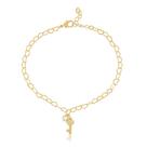 Pulseira elos coração com ponto de zirconia e chavinha folheado a ouro 18k