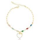 Pulseira Elos e Zircônios Coloridos e Coração Banhado a Ouro 18k