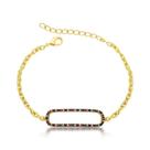 Pulseira elos entrelaçados e passante oval vazado com moldura cravejada zircônia coloridas
