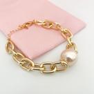 Pulseira Elos Grandes e Perola 16mm Banhada a Ouro 18k