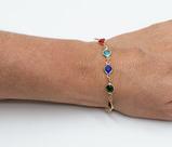 Pulseira Elos Intercalados com Zircônias Grandes Coloridas Banhada em Ouro 18K