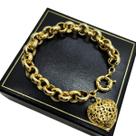 Pulseira Elos Portugueses 11mm Coração Decorado Banho De Ouro 1797K Pulseira Elos Portugueses 11mm Coração Decorado Banho De Ouro 1797K