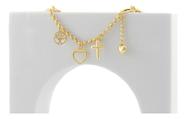 Pulseira Elos Portugueses E Pingente Coração Ouro 18k 750 Do Dourado 5 Cm