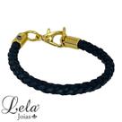 Pulseira em bijuteria couro trançado preto
