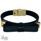 Pulseira em couro preto com laço
