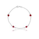 Pulseira em Prata 925 Legítima com Pingente Coração Vermelho