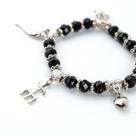 Pulseira Exu Preto e Prata Penduricalhos Cristal e Silicone