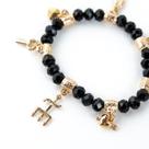 Pulseira Exu Tridente Preto Dourado Penduricalhos Cristal
