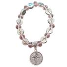 Pulseira fé com cristal rosa pingente fé religiosa