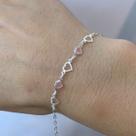 Pulseira Feminina 2 Zircônias e 3 Coração Prata 925 Legítima