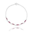 Pulseira feminina 6 retângulos zircônias rosa 19cm Prata 925