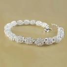 Pulseira Feminina Ajustável De Prata 925 Com Berloques De Flor E Bola Vazada, Joia Para Casamento E Pulseira Feminina Ajustável De Prata 925 Com Berloques De Flor E Bola Vazada, Joia Para Casamento E