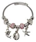 Pulseira Feminina Charms Marítimos Prata E Rosa