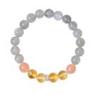 Pulseira feminina cinza, pedra da lua e miçangas de citrino, prata 925