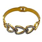 Pulseira Feminina Coração Bracelete Em Aço Inoxidável Com Strass Dourado