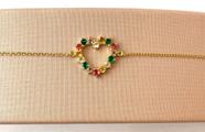 Pulseira feminina coração zirconia colors banho em ouro