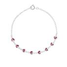Pulseira feminina corações cereja 19cm Prata 925 zircônia cereja.
