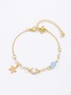 Pulseira Feminina Estrela Lua Delicada Banhada a Ouro 18k cor:rosa