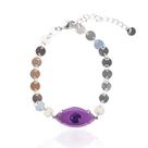 Pulseira feminina olho grego lilás ródio branco
