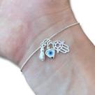 Pulseira Feminina Patuá Amuleto Olho Grego Mão Fátima Figa Prata 925 Legítima Original Maciça Italiana Veneziana