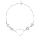 Pulseira Feminina Pedra Zircônia Coração Rosa De Prata 925