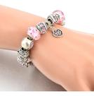 Pulseira Feminina Prateada Berloques pink completa Modelo PARIS
